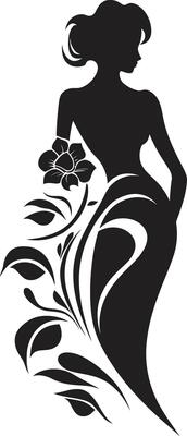 Sophisticated Bloom Elegance Handcrafted Vector Woman Abstract Flora Fusion Black Artistic Woman Full Body Emblem