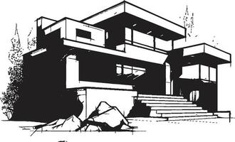 Urban Villa Sketch Sleek City House in Crisp Black Cityline Mansion Silhouette Villa Vector Outline in Bold Black