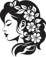 Modern Flower Portrait Black Woman Emblem Artistic Blossom Essence Elegant Vector Face