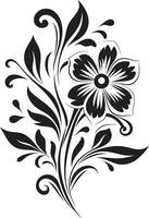 Clásico floral esencia mano dibujado negro emblema artístico mano prestados pétalos noir vector logo