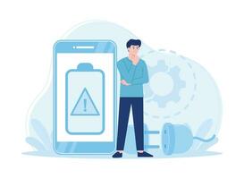 man ran out of battery on cell phone concept flat illustration vector