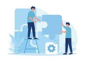 teamwork partnership puzzle structuring concept flat illustration vector