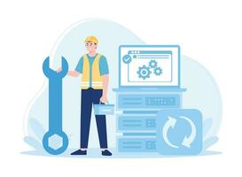 big data management concepts  backup  service technician concept flat illustration vector