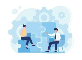 two business people are looking for a solution to solve a problem  teamwork concept flat illustration vector