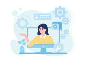 the woman is explaining how customer service works and management concept flat illustration vector