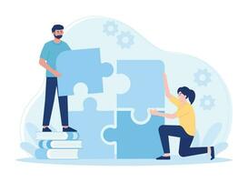 two business people building a working puzzle concept flat illustration vector