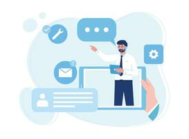 online service management or customer support via chat concept flat illustration vector