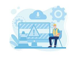 solving problems with cloud computer errors concept flat illustration vector