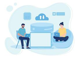 cloud data management  data backup  big data concept flat illustration vector