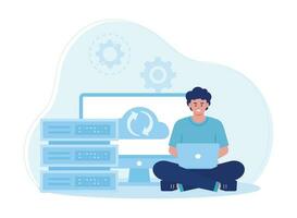 cloud data management and synchronization concept flat illustration vector