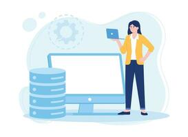 database storage management on laptops concept flat illustration vector