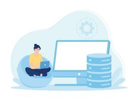 database storage management on laptops concept flat illustration vector