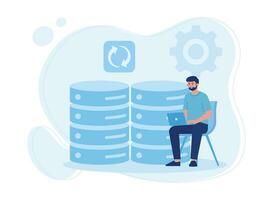 synchronize and backup big data on laptop concept flat illustration vector