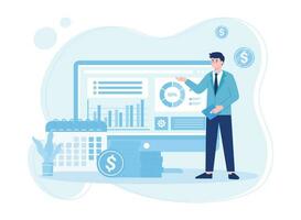 businessman showing stock graph on computer screen concept flat illustration vector