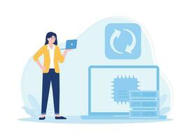 database synchronization and backup  concept flat illustration vector