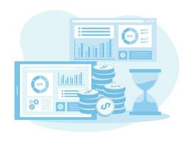 infografia y negocio desarrollo análisis datos concepto plano ilustración vector