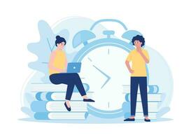 two women studying before online exam concept flat illustration vector