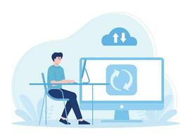 cloud data management  data backup  big data concept flat illustration vector