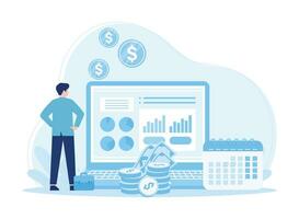 analysts prepare monthly reports. calendar chart concept flat illustration vector