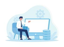 database storage management on laptops concept flat illustration vector