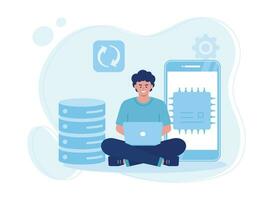 cloud data synchronization concept flat illustration vector