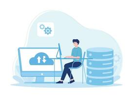 cloud data management  data backup  big data concept flat illustration vector