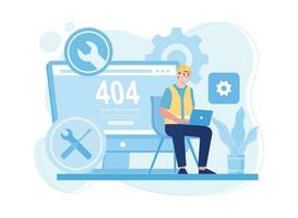 worker fix screen page not found 404 concept flat illustration vector