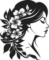 Modern Flower Portrait Black Woman Emblem Artistic Blossom Essence Elegant Vector Face