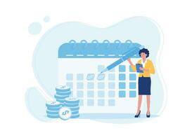 woman with personal finance bill payment calendar concept flat illustration vector