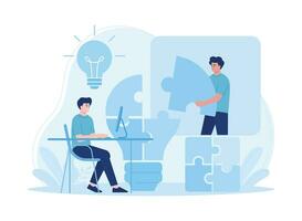 two business people solve business problems with creativity concept flat illustration vector