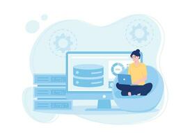 database storage management on laptops concept flat illustration vector