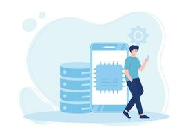 big data management on mobile concept flat illustration vector