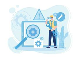 man is checking device for repair concept flat illustration vector