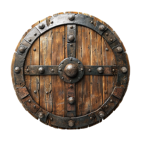 AI generated Round wooden shield set isolated on transparent background png