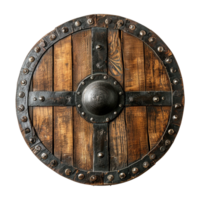 AI generated Round wooden shield set isolated on transparent background png