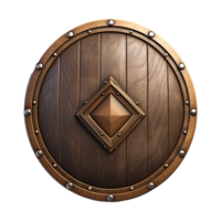 AI generated Round wooden shield set isolated on transparent background png