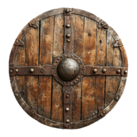 AI generated Round wooden shield set isolated on transparent background png