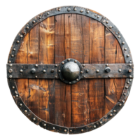 AI generated Round wooden shield set isolated on transparent background png