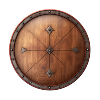 AI generated Round wooden shield set isolated on transparent background png