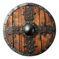 AI generated Round wooden shield set isolated on transparent background png