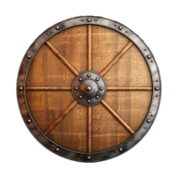 AI generated Round wooden shield set isolated on transparent background png