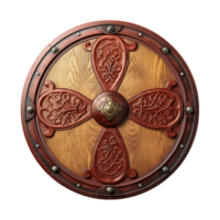 AI generated Round wooden shield set isolated on transparent background png