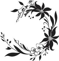 Chic Inked Garden Whimsy Hand Drawn Floral Art Noir Botanical Etchings Noir Emblem Sketches vector