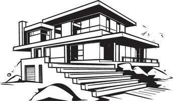 Sturdy Residence Mark Bold House Design Vector Emblem Robust Home Sketch Thick House Icon Design