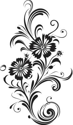 Fanciful Floral Scrollwork Iconic Logo Element Exquisite Floral Artistry Handcrafted Vector Emblem