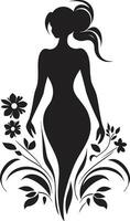 Elegant Botanical Ensemble Vector Woman in Full Floral Bloom Graceful Full Body Florals Black Emblem Design with Woman