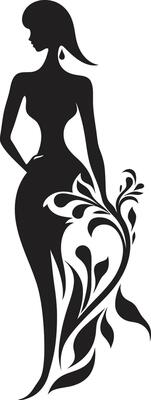 Graceful Full Body Florals Black Emblem Design Chic Floral Harmony Woman Vector Profile