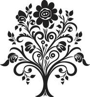 Noir Floral Intricacies Hand Drawn Vector Emblem Inky Botanical Silhouettes Black Iconic Logo Design