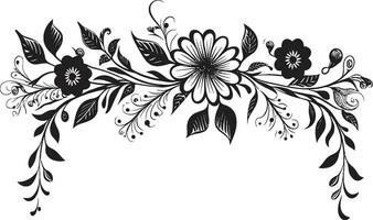 etéreo floral noir temperamental hecho a mano emblema vectores monocromo entintado pétalos noir floral logo arte