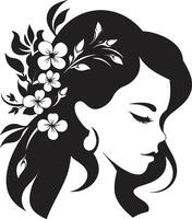 limpiar floral belleza negro mano dibujado icono caprichoso femenino resplandor vector cara